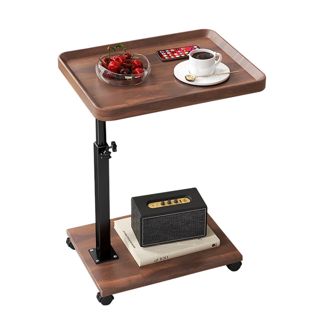 Adjustable C Table With Wheels, 360° Swivel Tv Tray & Storage For Couch, Bed, Living Room, Mobile Locking Snack Table