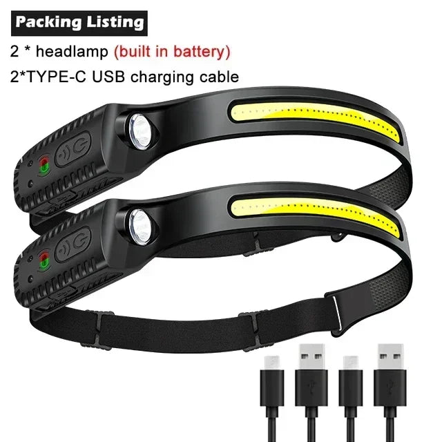 1-10PCS LED Sensor Headlamp Built-in Battery USB Rechargeable Head Flashlight Headlight Head Torch Camping Fishing Search Light