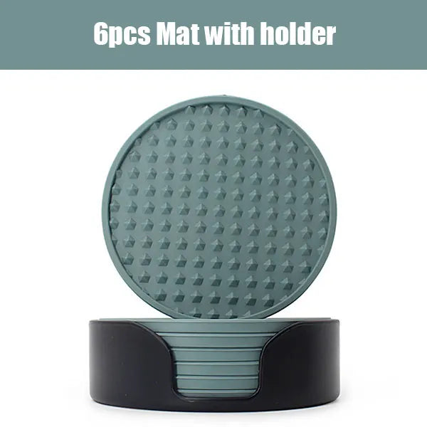 6/7 Pcs Silicone Drink Coasters with Holder Heat Resistant Cup Dish Drying Mat Tabletop Protection Non-Slip Coasters for Drinks