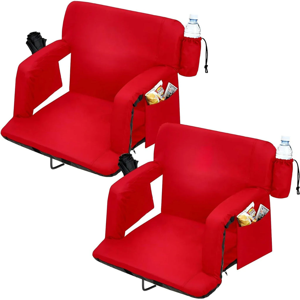 2 Pcs Portable Reclining Stadium Seat Chair with Padded Backrest & Adjustable Armrests for Bleachers,Games,Outdoor Camping