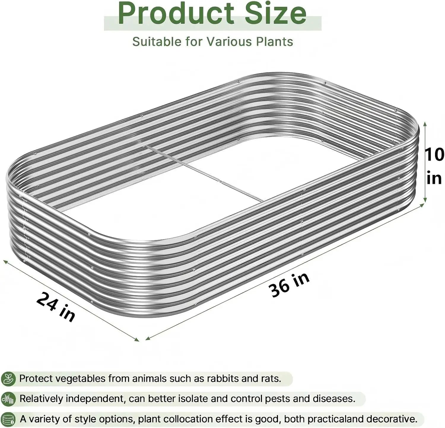 3-Piece Galvanized Steel Raised Garden Bed, Outdoor Metal Planter Box for Vegetables and Flowers, 3x2ft Size