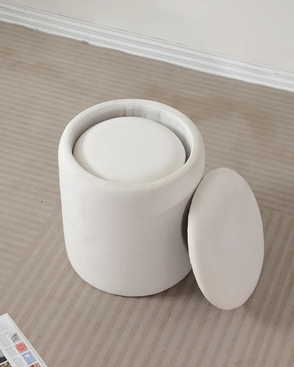 Pieces Velvet Storage Ottoman Set - Round Tufted Storage Bench with Removable Lid, Multifunctional Stool for Living Room Bedroom