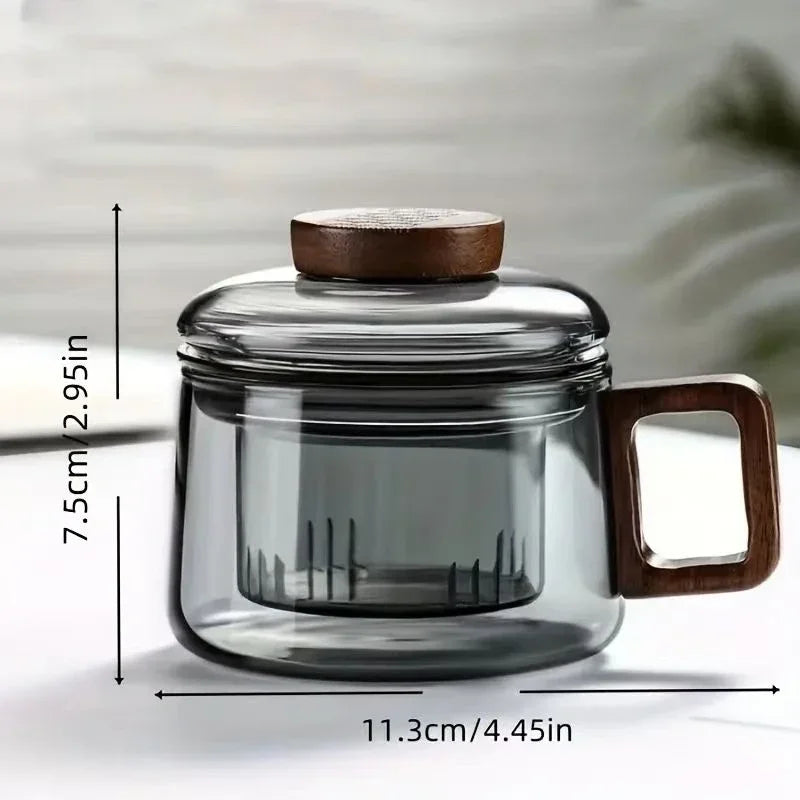 200ml Glass Tea Cup with Filter and Wooden Handle High Borosilicate Glass Teacup Home Office Tea Separation Mug Kung Fu Tea Set
