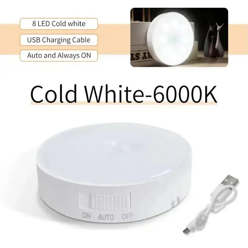 6PCS Motion Sensor LED Night Light USB Rechargeable Night Lamp For Kitchen Cabinet Wardrobe Lamp Staircase Wireless Closet Light