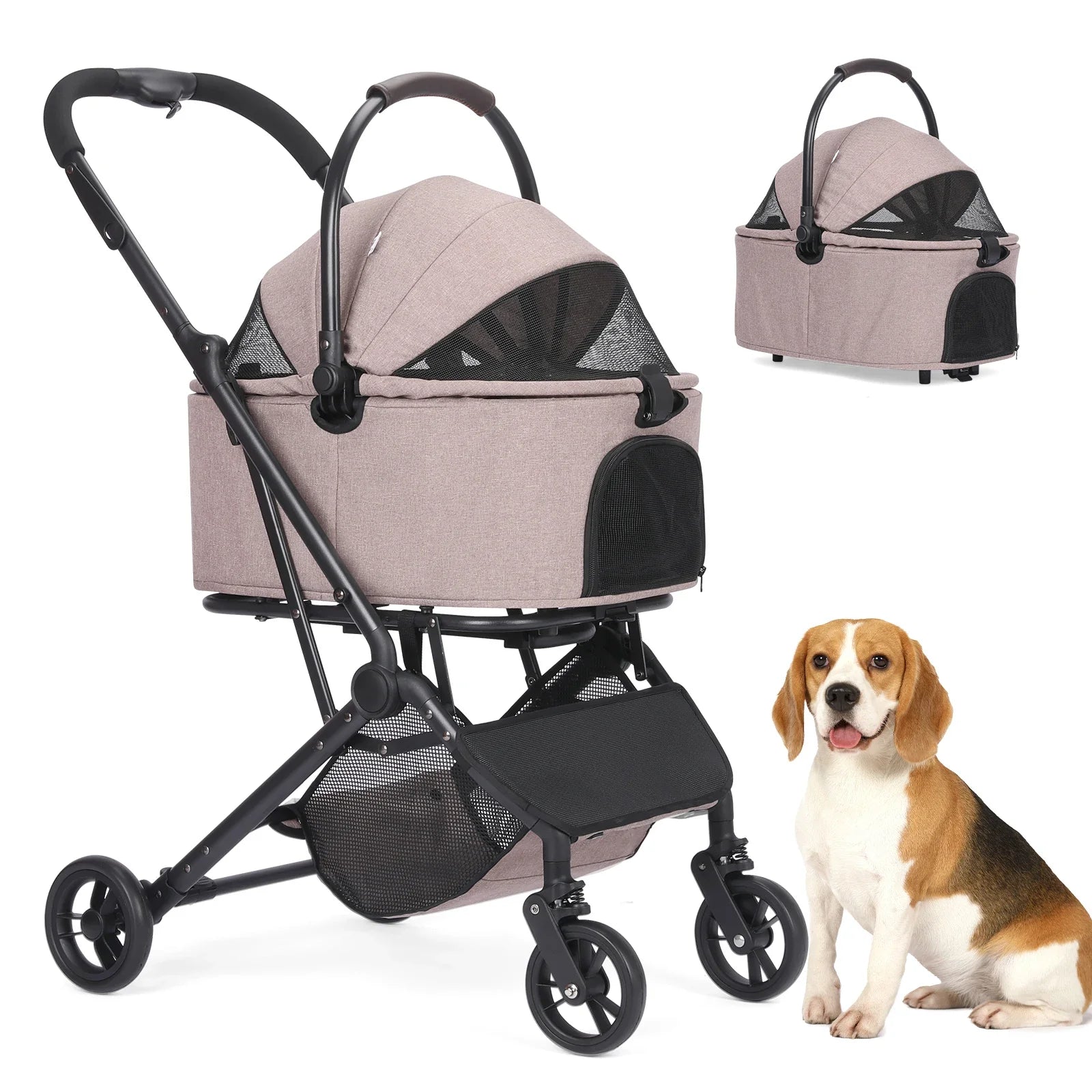 3 in 1 Dog Stroller, Upgraded Frame, Up to 44lbs Pet Stroller with Dog Poop Bags & Dispenser, Zipperless Entry, Storage Basket &