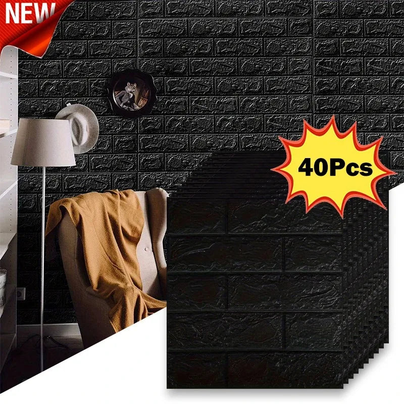 40Pcs 38.5X35cm Imitation Brick Wallpaper Self-adhesive Waterproof Moisture-proof Living Room Background Bedroom Wall Decoration