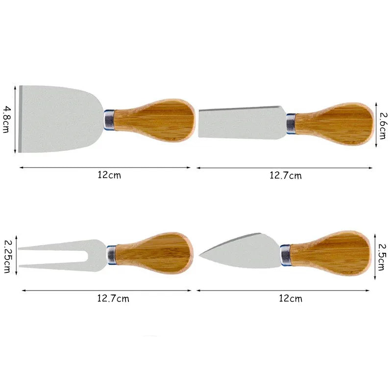 4 Pcs Cheese Knives Set Stainless Steel Cheese Slicer Cutter with Wooden Handle Cheese Butter Spreader Set YY062