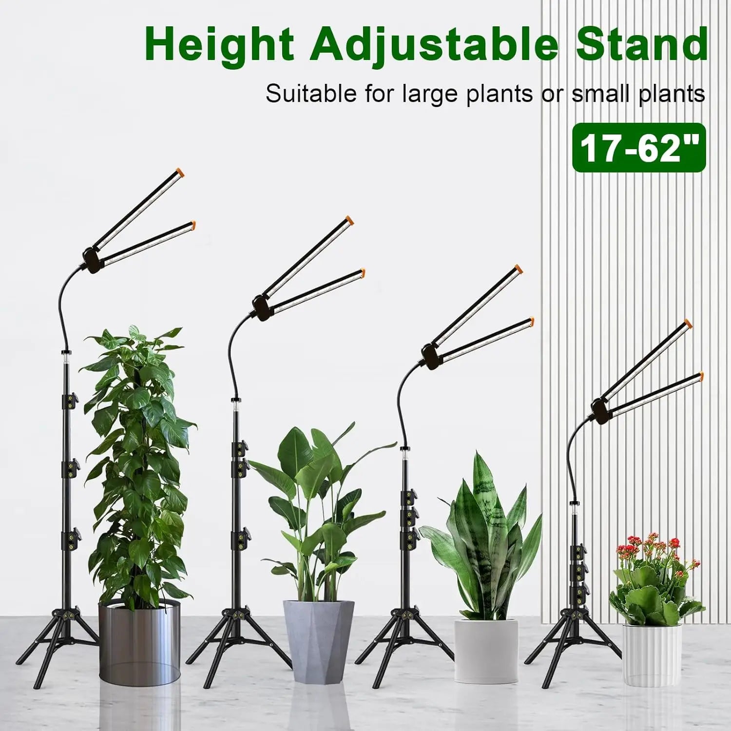 Full Spectrum LED Floor Grow Light for Indoor Plants, Dimmable with Timer, Adjustable Height 17-62", 6000K White Light