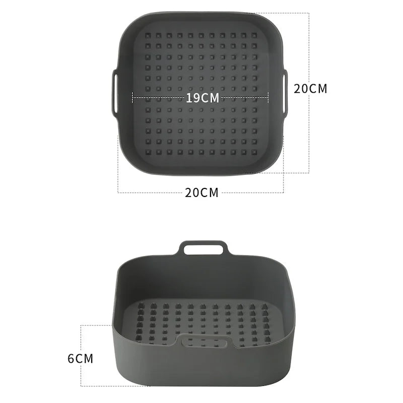 2pc/1pc Air Fryer Silicone Tray Rectangle Oven Baking Basket Reusable Liner Insert Dish Fried Chicken for Airfryers Accessories