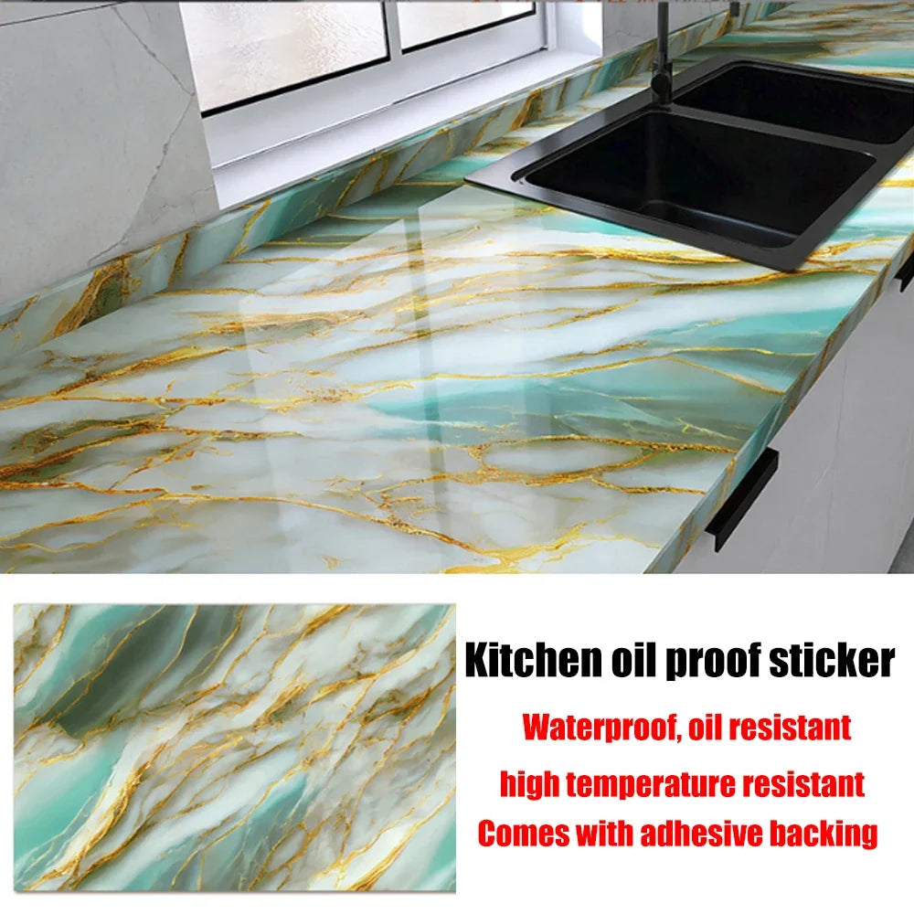 40cm New Marble Kitchen Oil-proof Wall Stickers Self-adhesive Stain-resistant High Temperature Kitchen Wallpaper Home Decorative